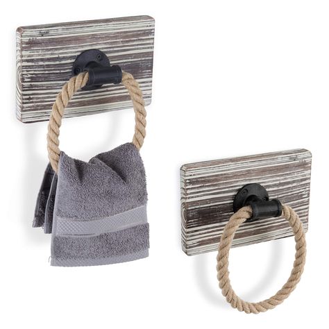 PRICES MAY VARY. Wall hand towel rings: Wall mounted towel holder with barn-wood style panel, pipe flange, and thick jute rope rings Ocean towel ring / nautical towel rack: Set of 2 towel rings combines rustic, industrial, and nautical elements to create a unique decorative accent Not just a bathroom accessory: Convenient towel holders can be used in the bathroom, kitchen, or any room in the home These towel rings for bathroom wall are easy to install: Keyhole brackets on the back allow easy mou Industrial Towel Holder, Torched Wood, Coastal Bathroom Decor, Torch Wood, Lake House Bathroom, Nautical Elements, Wall Mounted Towel Holder, Nautical Bathroom Decor, Rustic Bathroom Designs