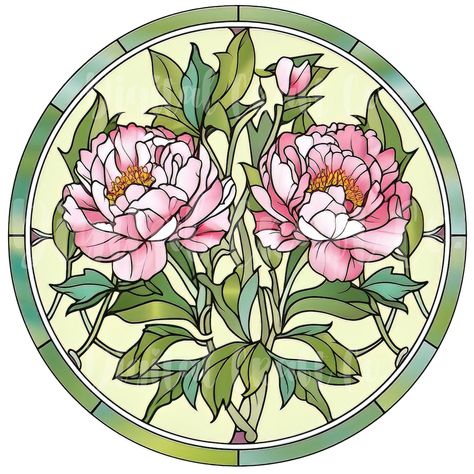 Peony Stained Glass Pattern, Stained Glass Tattoo, Peony Drawing, Tree Mosaic, Art Anatomy, Stain Glass Window Art, Candle Stands, Glass Window Art, Peonies Tattoo