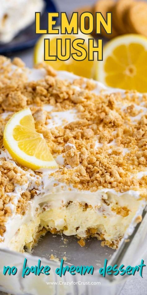 Golden Oreo Crust, Lemon Lasagna, Lemon Lush Dessert, Lemon Icebox Cake, Lush Dessert, Lush Cake, Lush Recipes, Lemon Lush, Dream Dessert