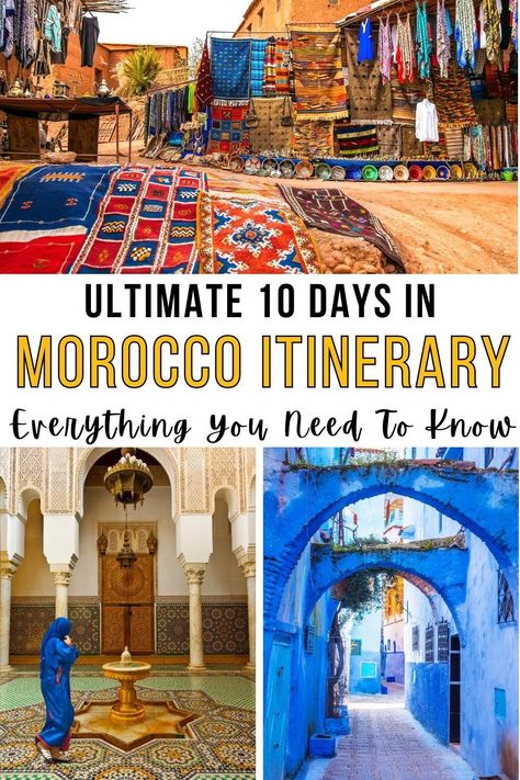 Explore Morocco in depth with our detailed 10-day itinerary. From the bustling bazaars of Fez to the quiet majesty of the Atlas Mountains, prepare for an epic African getaway. 10 day Morocco itinerary | Morocco 10 day itinerary | Morocco 10 days Morocco itinerary | 10 day trip to Morocco | Morocco travel 10 days in Morocco | ten days in Morocco | Morocco bucket list | what to see in Morocco | things to do in Morocco | Morocco road trip | Morocco travel guide #morocco Morocco Itinerary 10 Days, Spain Portugal Morocco Itinerary, Morocco Travel Outfit, Morocco Packing List, Morocco Travel Destinations, Morocco Packing, Morocco Tourism, 10 Day Itinerary, Morocco Itinerary