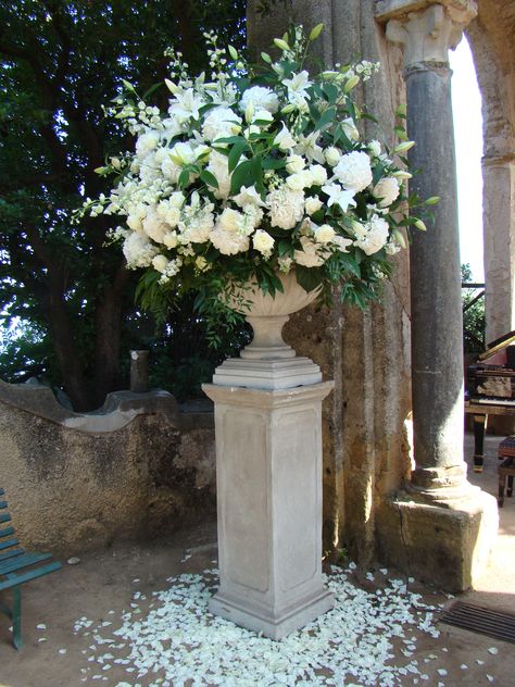 . Altar Flower Arrangements Wedding, Large White Flower Arrangements, White Rose Arrangements, Hydrangea Arrangements Wedding, Wedding Flower Arrangements Table, Anemone Wedding, Urn Arrangements, Jasmine Wedding, Flower Urn