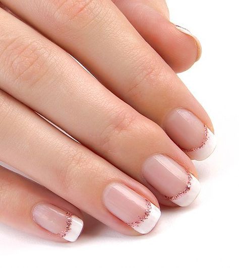 Sparkle line on French Polish Gel Manicure Colors, Pink French Manicure, Nail French, Short Nail Manicure, 2019 Nails, Glitter French Manicure, French Manicures, French Manicure Designs, Glitter Nails Acrylic