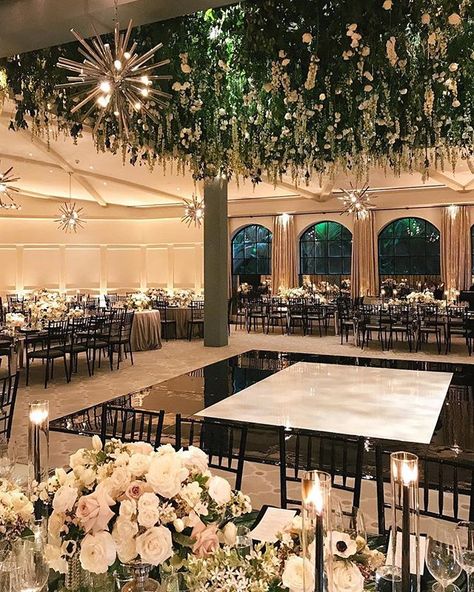 http://bit.ly/2wltj7c Indoor Garden Wedding Reception, Wedding Reception Dance Floor, Indoor Weddings, Floral Ceiling, Wedding Dance Floor, Indoor Wedding Receptions, Wedding Venues Indoor, Dance Floor Wedding, Social Dance