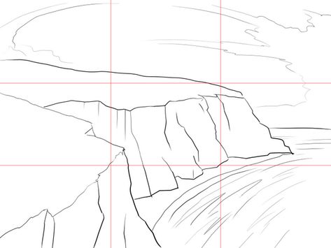 10 Minute Digital Sketch: Rocky Cliffs on the Ocean Rocky Cliff Drawing, How To Draw Cliffs, Cliff Drawing Reference, Drawing Cliffs, Cliff Sketch, Cliff Drawing, Cliffs Tattoo, Hiking Holiday, Landscape Drawing Tutorial