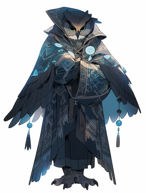 Dnd Owlin Gunslinger, Humanoid Owl Concept Art, Owlin Dnd Warlock, Owlin Wizard 5e, Dnd Aracokra, Dnd Owlin Cleric, Owl Person Dnd, Owlin Character Art, Owlin Wizard