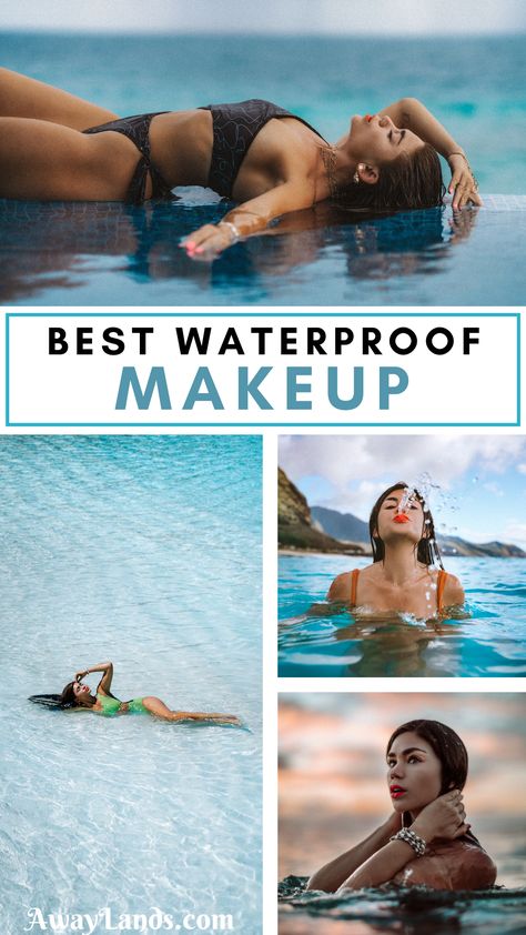 Find the best waterproof makeup products for a beach vacation or for anyone who loves to spend time in the water. From the best waterproof mascara and the best waterproof eyeliner to the best waterproof foundation, you'll find the best waterproof beauty products all right here. | best waterproof makeup for the beach | best waterproof makeup for swimming | beach makeup waterproof products | makeup waterproof beauty | waterproof makeup look | waterproof makeup tutorial Water Proof Makeup For Swimming, Waterproof Foundation For Swimming, Waterproof Mascara For Swimming, Best Waterproof Mascara For Swimming, Waterproof Makeup For Swimming, Makeup For Swimming, Makeup For The Beach, Water Proof Makeup, Best Waterproof Foundation