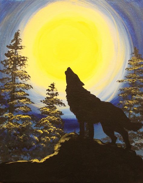 Wolf howling in the night painting Wolves Painting Acrylic, Wolf Canvas Painting, Flor Iphone Wallpaper, Wolf And Moon, Wolf Silhouette, Painting Parties, Wolf Canvas, Wolf Painting, Silhouette Painting