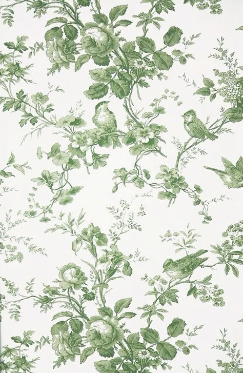 Green Toile Wallpaper, Wallpaper With Birds, Floral Wallpaper Bedroom, Wallpaper Rose, Toile Wallpaper, Floral Toile, 3d Cnc, Wallpaper Accent Wall, Decor Wallpaper