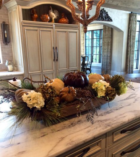 Fall Center Piece For Long Dining Table, Fall Centerpiece For Dining Table, Fall Dough Bowl Centerpiece, Fall Tables, Dining Room Table Centerpieces, Autumn Dining, Fall Table Centerpieces, Dough Bowls, Fall Flower Arrangements