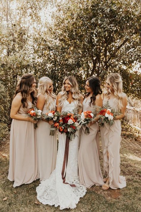 Bride And Bridesmaid Pictures, Julian California, Bridesmaid Pictures, Neutral Bridesmaid Dresses, Fall Bridesmaids, Wedding Portrait Poses, Fall Bridesmaid Dresses, Sacred Mountain, Champagne Bridesmaid Dresses