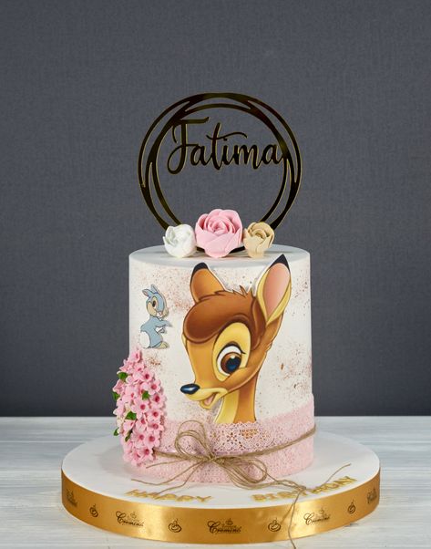 Cake Bambi Disney, My Dear One Birthday Theme, Bambi Cake Ideas, Bambi Cakes Girl, Bambi Birthday Cakes, Cake Bambi, Deer Birthday Cake, Bambi Cake, Bambi Birthday