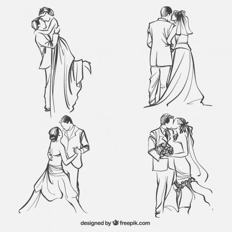 Sketchy newlyweds collection Free Vector Marriage Poses, Couple Poses Drawing, Marriage Ideas, Couple Marriage, Wedding Drawing, Dancing Drawings, Couple Sketch, Hand Lettering Cards, Marriage Couple