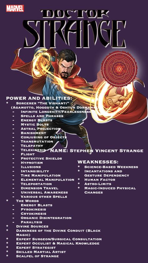 Dr Strange Powers, Druid Powers, Sentinels Xmen, Dr Strange Magic, Doctor Strange Powers, Character Abilities, Sorcerer Dnd, Marvel Names, Characters Sketch