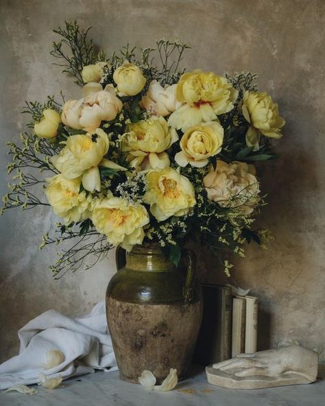 Jamie Beck, Yellow Peonies, Floral Photography, Nature Aesthetic, May 11, Beck, Peonies, Still Life, Bee