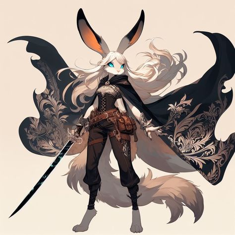 Rabbit Anime Character, Rabbit Dnd Character, Dnd Harengon Character Art, Animal Merchant, Harengon Barbarian, Rabbit Character Design Human, Rabbit Folk Dnd, Harengon Druid, Harengon Dnd Female