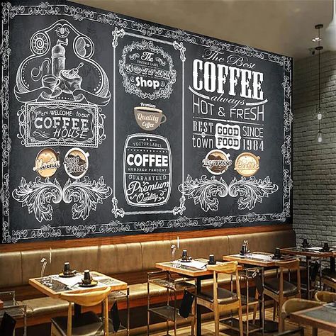 Wallpaper For Cafe, Cool Wallpapers For Walls, Art Deco Tiles, Cafe Wall Art, Chalkboard Wall, Cool Wallpapers, Marble Wallpaper, Brick Wallpaper, Brick And Stone