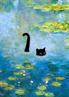 Cat And Bird Painting, Cat Landscape Painting, Cat Painting Wallpaper, Soothing Art, Lilies Drawing, Inspiration Painting, Lake Painting, Monet Paintings, Hall Bathroom