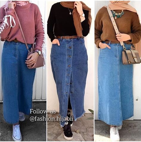 How To Style A Denim Skirt, Midi Skirt Fashion, Jeans Hijab, Outfit Muslim, Girls Denim Skirts, Denim Skirt Fashion, Love Outfits, Jean Skirt Outfits, Birthday Outfit Ideas