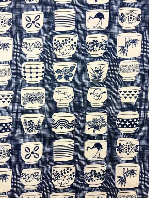 Indigo Japanese, Cup Print, Japanese Tea Cups, Motifs Textiles, Japanese Quilts, Japanese Illustration, Traditional Japanese Art, Tassen Design, Keramik Design