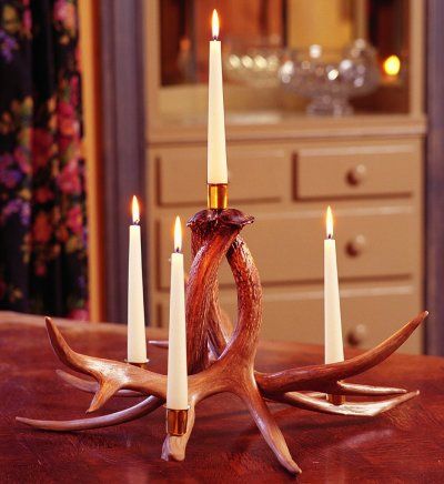 Cabin Furnishings, Deer Antler Lamps, Antler Candle Holder, Antler Lamp, Deer Antler Decor, Antler Lights, Log Cabin Furniture, Black Forest Decor, Cabin Furniture