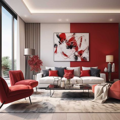 Infusing Passion with Red Living Room Decor Ideas • 333+ Art Images Black And Red Living Room Ideas, Red Wall Living Room Ideas, Living Room With Red Accents, Red Living Room Decor Ideas, Red Accents Living Room, Grey And Red Living Room, Red Living Room Walls, Red Furniture Living Room, Red Living Room Decor