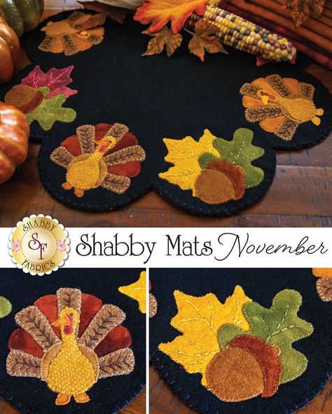 Shabby Mats Club - In Wool | Shabby Fabrics Fall Felt Crafts, Wool Applique Kits, Blessed Thanksgiving, Quilt Club, Wool Felt Projects, Wool Applique Patterns, Penny Rug, Applique Kit, Candle Mat