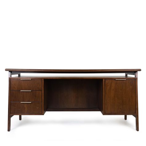 Ward Desk - desk with mid century design Dark Walnut Desk, Midcentury Modern Desk, Displaying Trinkets, Bedroom Revamp, Wooden Office Desk, Room Boy, Walnut Desk, Mid Century Modern Desk, Executive Office Desk