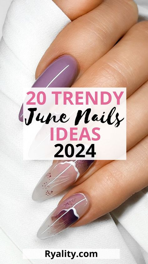 These are the best summer nails ideas I've seen for June! June Almond Nails Ideas, Nail Design Trend 2024, Nails June 2024 Trends, June Nails Almond, June Acrylic Nail Designs, June Nail Designs 2024, Best Nail Designs 2024, Nails For June 2024, June Nail Inspo 2024