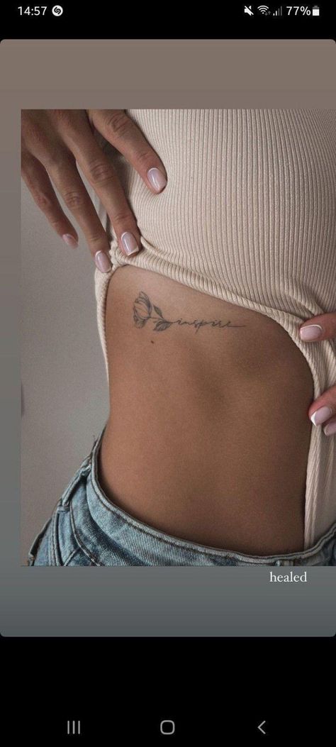 Rib Small Tattoos For Women, Cute Rib Cage Tattoos For Women, Tattoo On Ribs For Women Quotes, Tattoo Ideas For Ribs For Women, Pretty Rib Tattoos For Women, Ribcage Tattoos For Women Quotes, Small Tattoos Ribs, Christian Rib Tattoos, Side Of Rib Tattoo Women