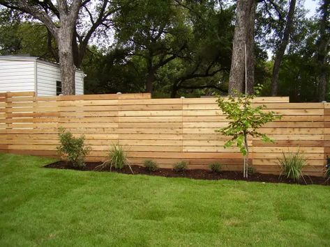 Yard Fence Ideas, Sloped Front Yard, Wood Picket Fence, Yard Privacy, Landscaping A Slope, Steel Building Homes, Wood Privacy Fence, Sloped Yard, Yard Fence