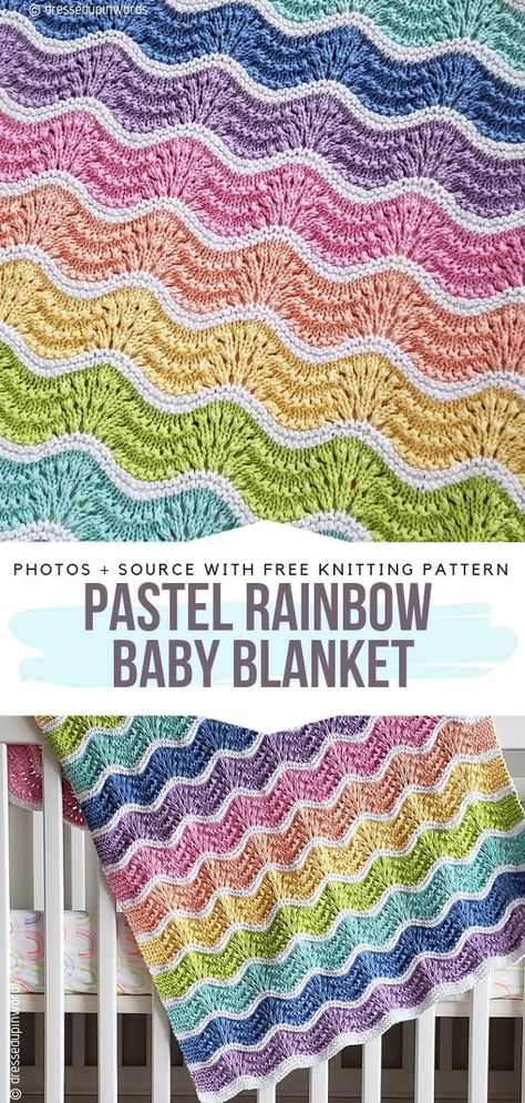 Pastel Rainbow Baby Blanket Free Knitting PatternThis great knitted wavy pattern looks amazing in pastel rainbow colours. Rainbow Baby Blanket Crochet Free Pattern, Wavy Crochet Pattern, Wavy Baby Blanket, Rainbow Baby Blanket Crochet, Rainbow Baby Crochet Blanket, Rainbow Crochet Baby Blanket Pattern, Knitted Rainbow Baby Blanket, Baby Crochet Blanket Rainbow, Crochet Blanket Rainbow