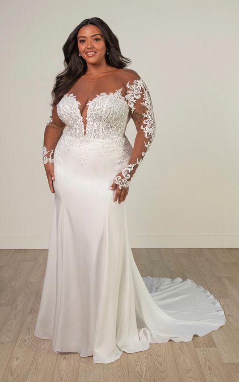 Fit-and-Flare Bridal Gown with Illusion Neckline and Long Sleeves Stella York Bridal, Wedding Dress With Long Sleeves, Stella York Wedding Dress, Plus Size Wedding Dress, Contemporary Bride, 2025 Wedding, Ivory Gown, Blush Bridesmaid Dresses, Essense Of Australia