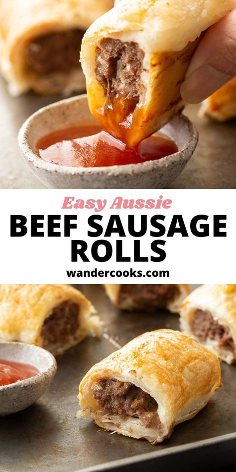 Crispy, flaky pastry wrapped around a soft, savoury meat filling is always a recipe for success. Our Aussie Beef Sausage Rolls are super quick and easy to prepare, and are freezer friendly, so you can make them ahead. Australian Sausage Rolls Recipes, Sausage Rolls Recipe Australian, Beef Sausage Rolls Puff Pastry, Sausage Roll Filling Recipe, Beef Rolls Recipe, Beef Sausage Rolls Recipe, Aussie Sausage Rolls, Easy Sausage Rolls Recipe, Sausage Rolls Recipe Easy