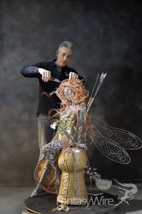 Making Navras the fairy Navarasa means nine emotions which I think suits this fairy perfectly.  Peace, Wonder, Disgust, Love, Joy, Heroic, Sorrow, Fear, Anger Drátěná Socha, Robin Wight, Chicken Wire Sculpture, Fantasy Wire, Wire Fairy, Wire Projects, Wire Art Sculpture, Fairy Statues, Wire Sculptures