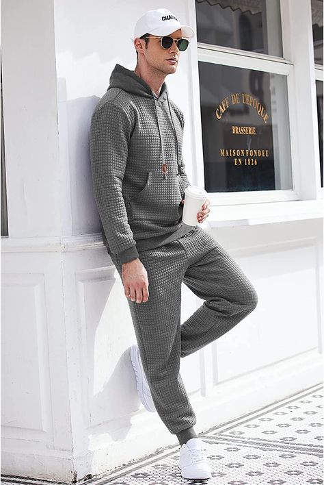 -2 piece workout hoddy set hipster jogging plaid jacquard tracksuit -multipule colors to choose from Mens Workout Outfits, Workout Hoodies, Side Pants, Sweatsuit Set, Track Suit Men, Jogging Suit, Hooded Sweatshirt Men, Mens Hooded, Workout Hoodie