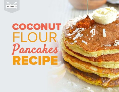 Try these delicious Paleo Coconut Flour Pancakes - made completely grain free & gluten free. Enjoy these tasty Paleo pancakes with some maple syrup! Coconut Flower Pancakes, Vegan Coconut Flour Pancakes, Flower Pancakes, Coconut Pancakes Recipe, Omelette Healthy, Coconut Flour Pancakes Recipe, Pasta Bakes, Healthy Pumpkin Bread, Coconut Flower