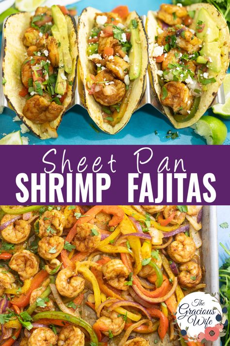 Sheet Pan Shrimp Fajitas with succulent shrimp and fresh roasted onions and peppers make a perfect quick and easy weeknight meal or meal prep recipe. Shrimp Fajitas Sheet Pan, Roasted Onions And Peppers, Shrimp Fajitas Recipe, Sheet Pan Shrimp, Pan Shrimp, Homemade Fajita Seasoning, Fajitas Recipe, Shrimp Fajitas, Bean Enchiladas