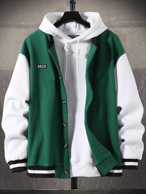 Free Returns ✓ Free Shipping On Orders $49+ ✓. Men Number Print Drop Shoulder Colorblock Varsity Jacket Without Hoodie- Men Jackets at SHEIN. Hoodie Outfit Men, Men Outerwear, Hype Clothing, Trendy Boy Outfits, Men Jackets, Stylish Hoodies, Mens Casual Dress Outfits, Men Stylish Dress, Guys Clothing Styles