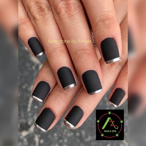 Silver Tip Nails, Nail Design 2023, Short Nail Design, Grey Matte Nails, Metallic Nails Design, Silver Nail Designs, White Tip Nails, Silver Nail Art, Silver Tips