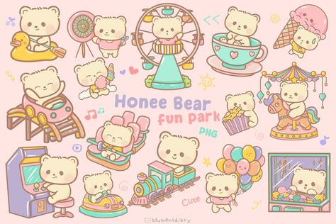 Kawaii Carnival, Park Clipart, Multicolor Palette, Soft Art, Kawaii Bear, Fun Park, Kawaii Illustration, Parc D'attraction, Printable Coloring Sheets