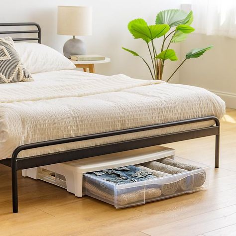 The Container Store Wide Underbed Drawer | The Container Store Underbed Storage Ideas, College Kitchen Essentials, Storage With Wheels, College Storage, Acrylic Drawer Organizer, Sheet Storage, Bedroom Organizing, Under Bed Storage Containers, College Bedding