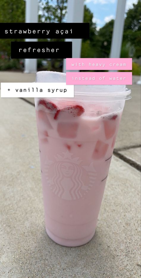 Strawberry Milk Recipe, Starbs Drinks, Starbies Drinks, Starbucks Drink Menu, Starbucks Secret Menu Recipes, Cold Starbucks Drinks, Starbucks Orders, Starbucks Strawberry, Starbucks Order