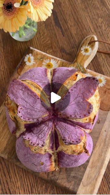 The Sourdough Mama | Katrina Niesen on Instagram: "The step by step moments for making my purple sourdough butterfly loaf. 🥰🫶🏼 🦋   Inspired by Nikki Petock’s amazing monarch that she shared on tiktok and Facebook-I highly recommend checking it out. Her painted butterfly is gorgeous!  This is also a fun next level challenge if you’ve made pumpkins before. Similar ties but those deep wing cuts are a nice twist! Be sure to add oiled foil balls under the wings to ensure they take off!   Loved this one and I’d like to try it again with paint like she did.   #mysourdoughbutterfly #sourdough #butterfly #summer #farmstyle #sourdoughscoring #purplebread #breadart #foodporn #butterflies #summervibes #homey #cottagecore #challengerbreadpan" Purple Sourdough Bread, Plain Biscuits, Purple Bread, Yeast Bread Rolls, Sweet Potato Powder, How To Make Butterfly, Cottagecore Spring, Flat Breads, Painted Butterfly