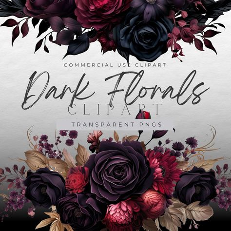 Dark And Moody Wedding Colors, Dark Clip, Witchy Office, Blue Flower Png, Flower Elements, Gothic Flowers, Stunning Flowers, Floral Graphics, Spring Clipart