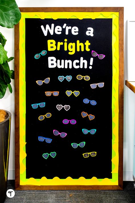 We Are A Bright Bunch Bulletin Board, Glow Bulletin Board Ideas, Neon Bulletin Board Ideas, Bright Bunch Bulletin Board, Black Bulletin Board Ideas, Welcome Back To School Bulletin Boards Elementary, Welcome Bulletin Board Ideas For School, Ar Bulletin Boards, Black Bulletin Boards