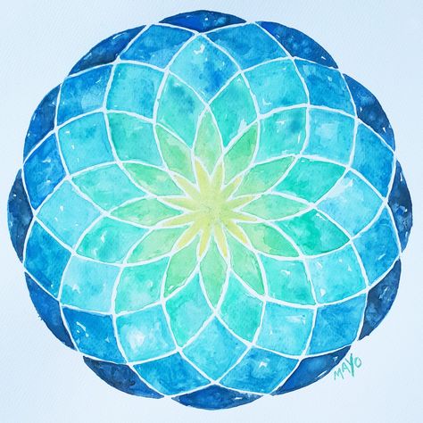 @mayoasha  #mayoasha #watercolor #aquarel #mandala #zentangle #doodle #zendoodle #kleurtjes #kleuren #color #blue #green #aqua #yelow #geometric #geometry #waldorf #vrijeschool Sacred Geometry Watercolor, Mandala Watercolor, Mandala Zentangle, Watercolor Mandala, Zentangle Doodle, Mandala Doodle, Afrique Art, Mandala Art Therapy, Geometric Pattern Art