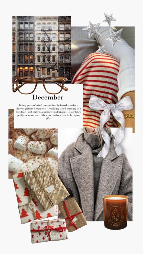 the vibe for december 1st #moodboard #christmas #winter #winterwonderland #december #visionboard #cozyaesthetic Winter Aesthetic Collage, December Mood Board, December Moodboard, Cold Fingers, Purse Essentials, December 1st, Holiday Mood, Cozy Aesthetic, Fall Inspo