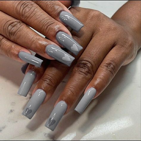 Nails Ideas 2023, Halloween Nails Ideas, Grey Acrylic Nails, Brown Acrylic Nails, Grey Nails, Tapered Square Nails, Beauty Hacks Nails, Cute Halloween Nails, Blue Acrylic Nails