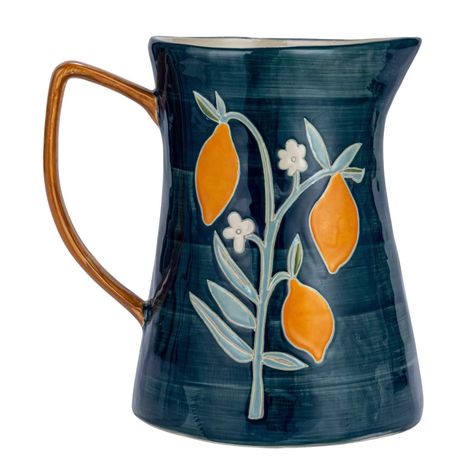 "Buy the 9.5\" Hand-Painted Multicolor Wax Relief Flowers Stoneware Pitcher at Michaels. com. The pitcher features a hand-painted design with a wax relief pattern of flowers on top of the paint, creating a unique and charming look. It can hold up to three quarts of liquid and can be used for serving water, juice, tea or any other beverage. This hand-painted stoneware pitcher with wax relief flowers is a stunning addition to any tableware collection. It features a hand-painted design with a wax r Stoneware Pitcher, Farmhouse Paint, Elegant Kitchens, Creative Co Op, Ceramic Pitcher, Tableware Collection, Antique Farmhouse, Lighting Sale, Favorite Drinks