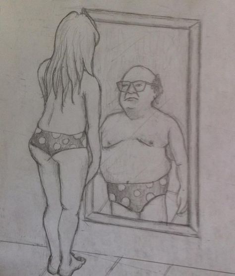 My inner self appears to be Danny Devito Mirror Drawings, Image Positive, Body Image Art, Body Image Issue, Trippy Painting, Danny Devito, Easy Drawings Sketches, Body Drawing, Woman Drawing